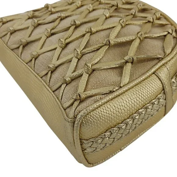 TIANNI Vintage Gold Metallic and Linen Cameral Bag Crossbody Y2K Good Condition - Picture 7 of 9